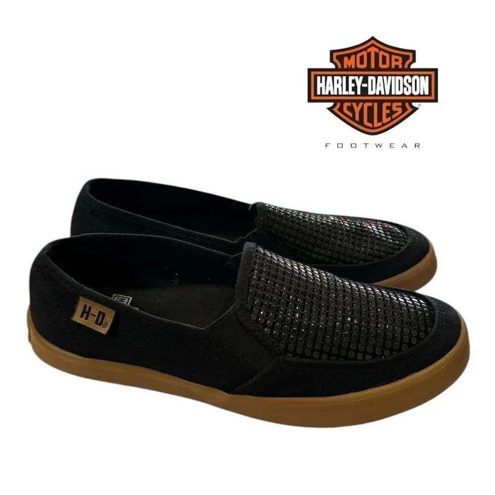Harley-Davidson Women's Valwood Black Bongo Canvas Slip-On Sneakers 35  5